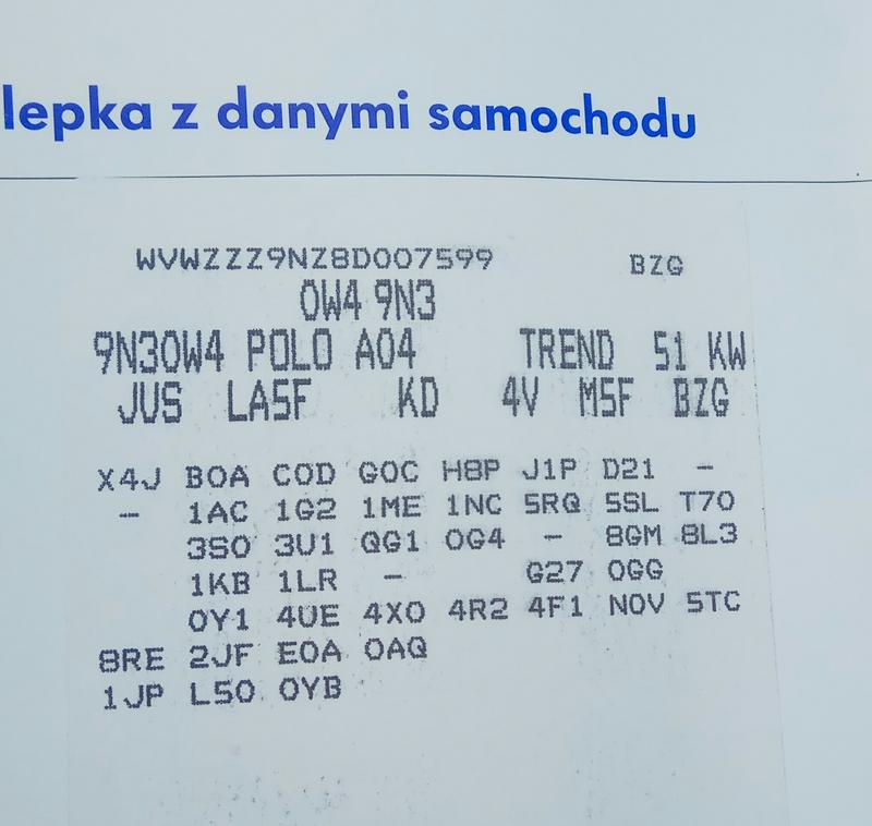 Lokalizacja kodu silnika Polo 9N
